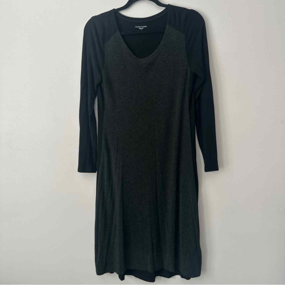Eileen Fisher Dress Long Sleeve Knit Casual Comfy Black Gray Size Small